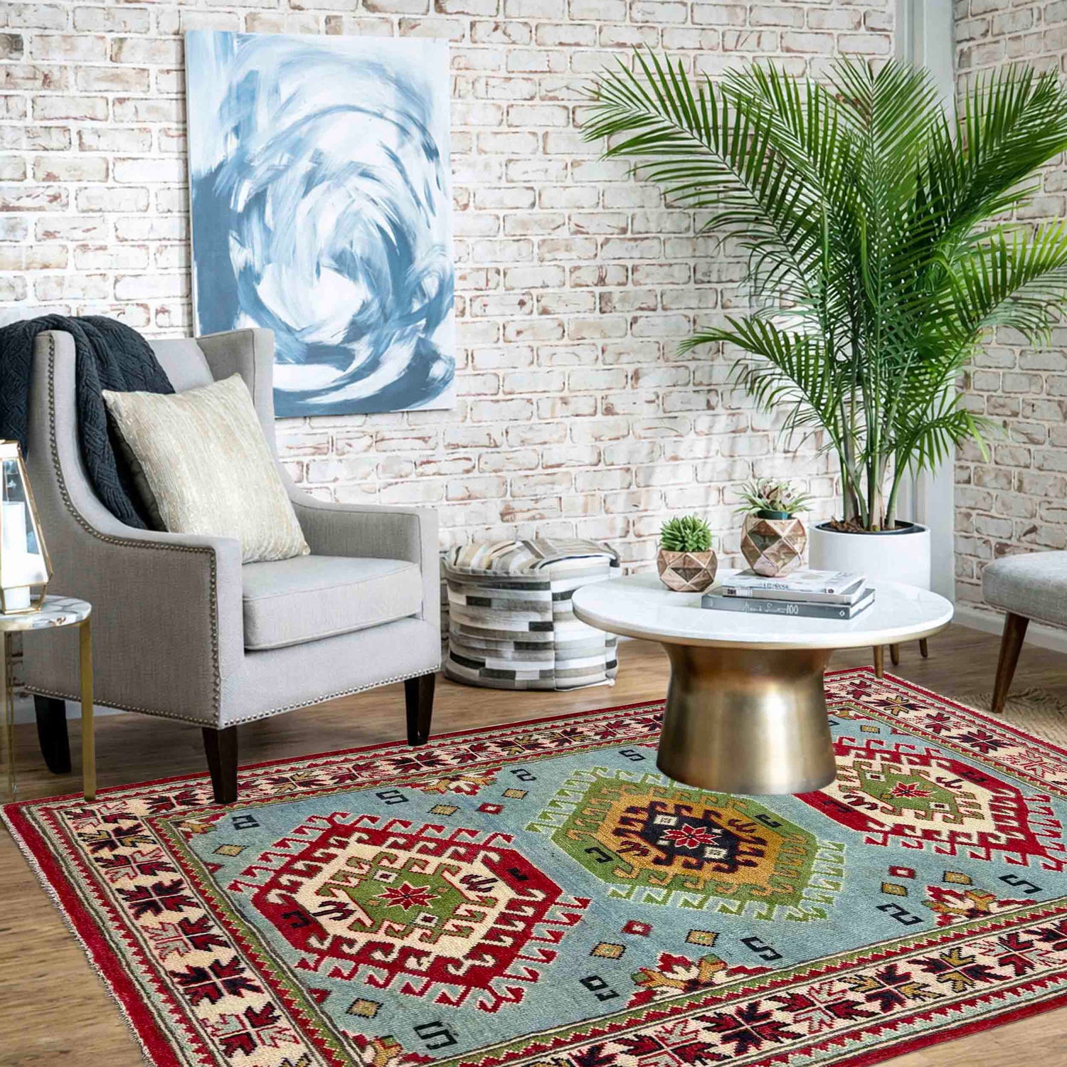 Oriental Kazak Rug 3' 3" x 4' 11" (ft)- No. R37504
