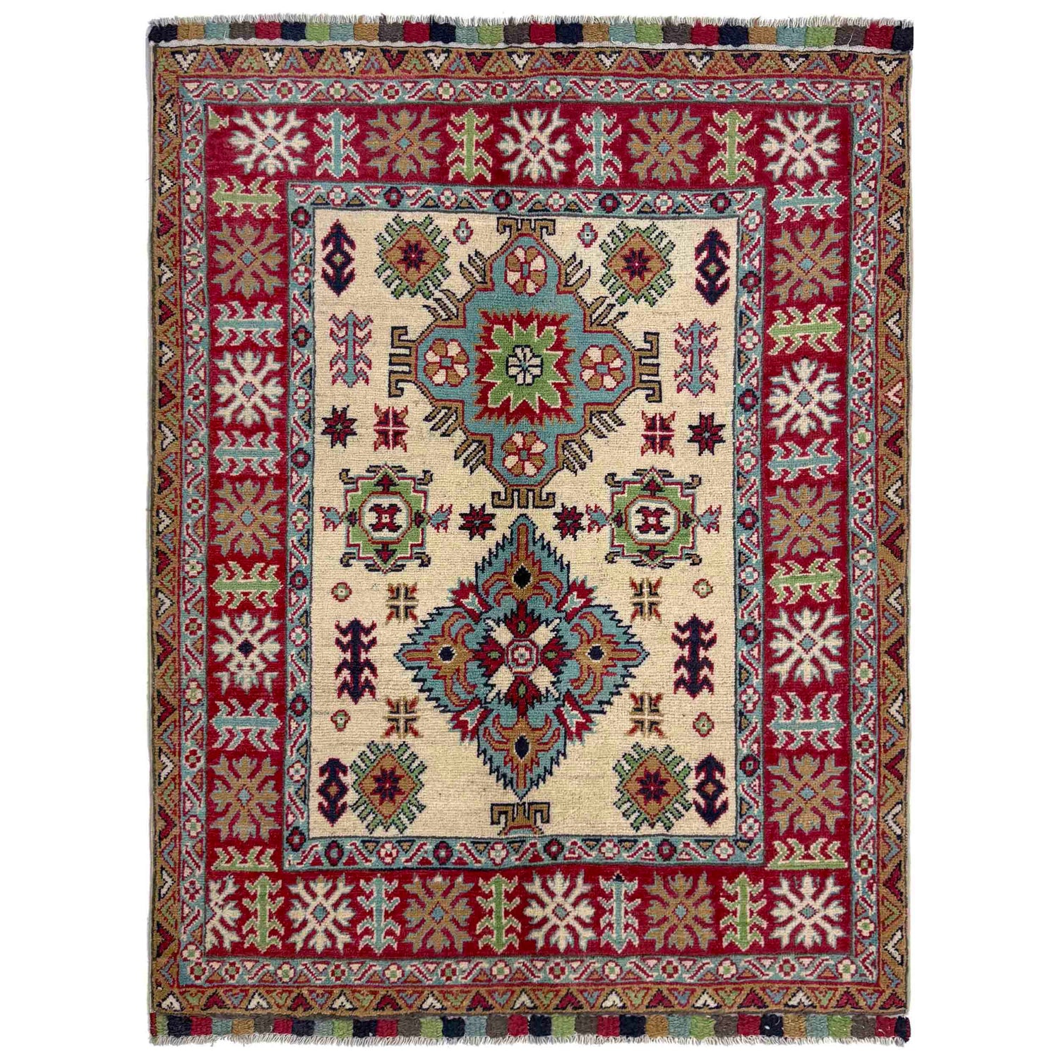 Ivory Color Kazak Rug 3' 4" x 4' 7" (ft)- No. R37505