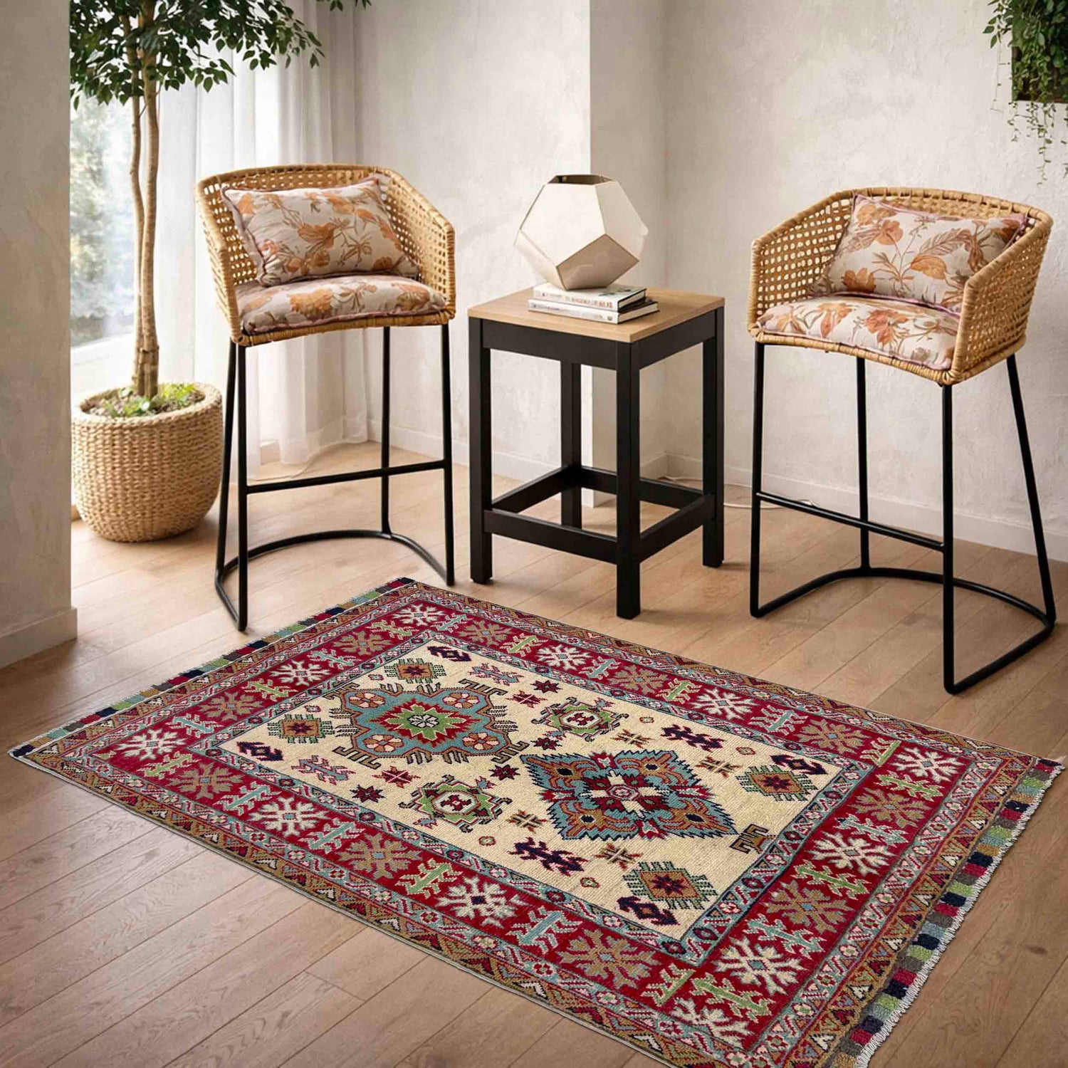 Ivory Color Kazak Rug 3' 4" x 4' 7" (ft)- No. R37505