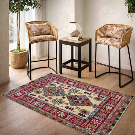 Ivory Color Kazak Rug 3' 4" x 4' 7" (ft)- No. R37505