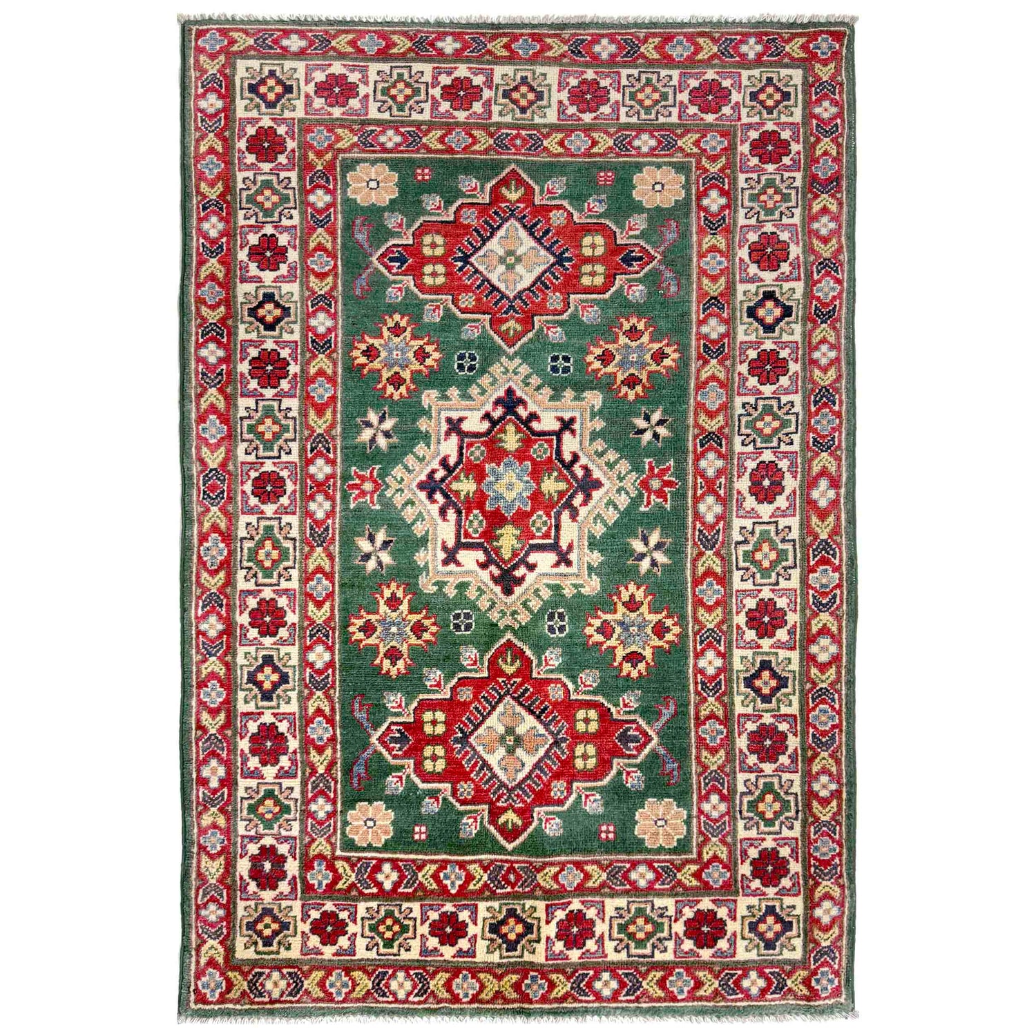 Hand Knotted Kazak Rug 3' 2" x 5' 1" (ft)- No. R37507