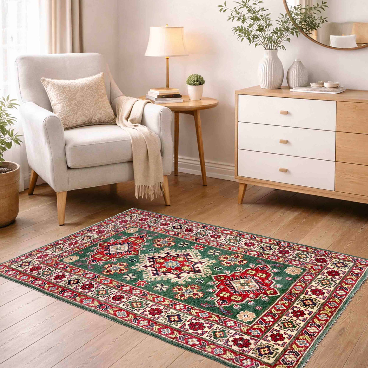 Hand Knotted Kazak Rug 3' 2" x 5' 1" (ft)- No. R37507