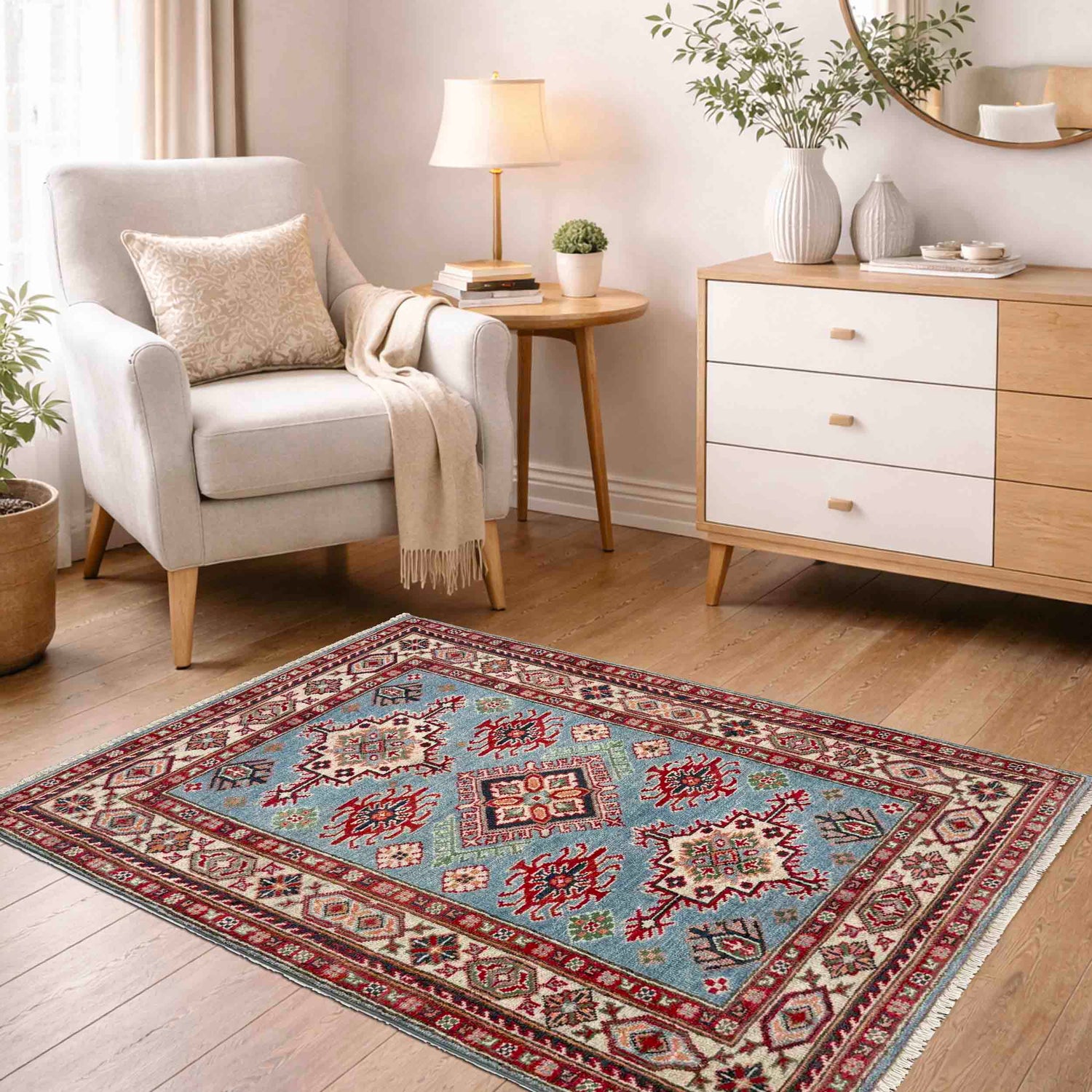 Hand Knotted Kazak Rug 3' 3" x 4' 11" (ft)- No. R37515