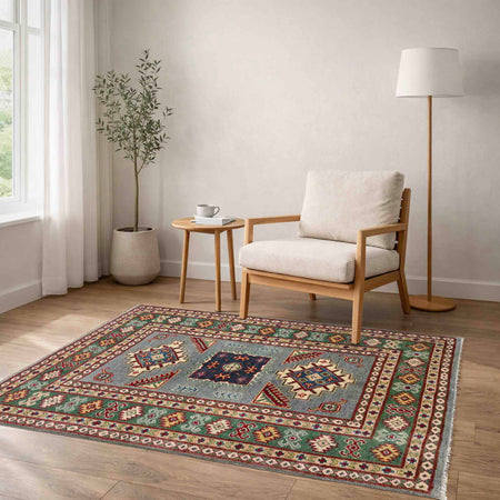 Grey Color Kazak Rug 3' 3" x 4' 9" (ft)- No. R37519