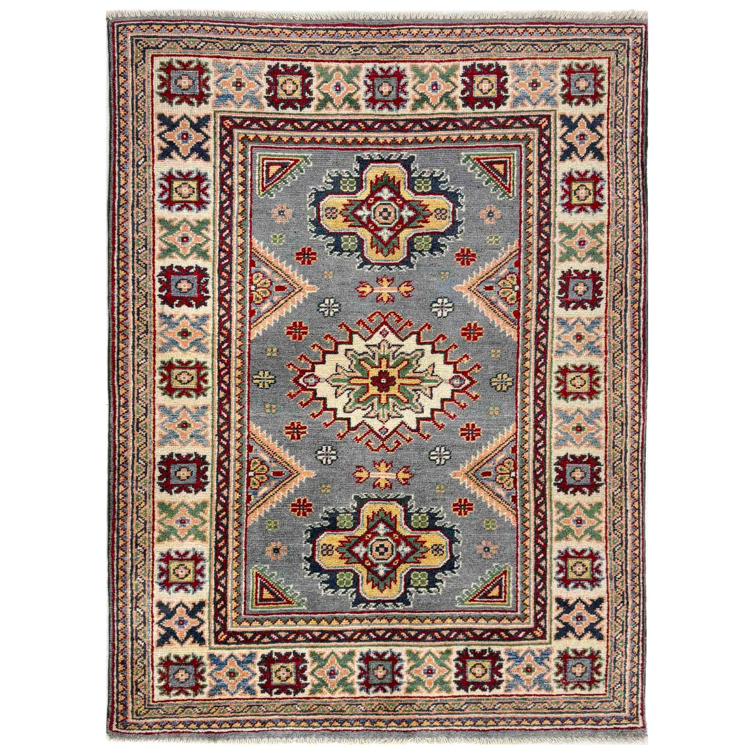 Grey Color Kazak Rug 3' 2" x 4' 5" (ft)- No. R37524