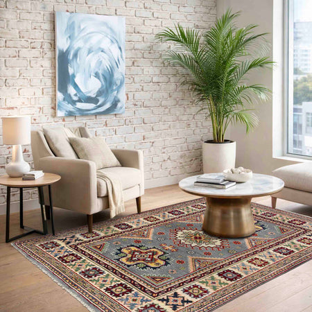 Grey Color Kazak Rug 3' 2" x 4' 5" (ft)- No. R37524