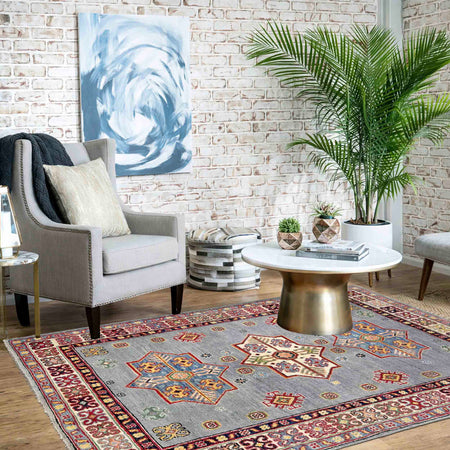 Hand Knotted Kazak Rug 3' 4" x 4' 11" (ft)- No. R37525