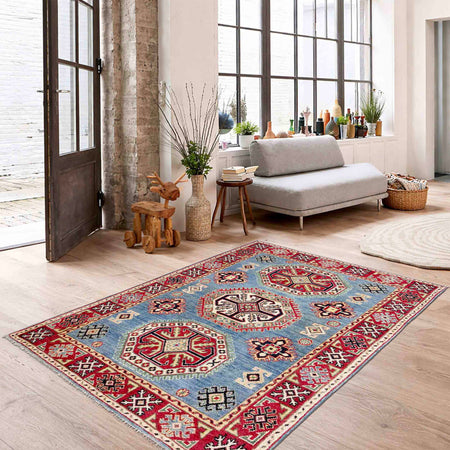 Blue Color Kazak Rug 3' 4" x 4' 10" (ft)- No. R37529