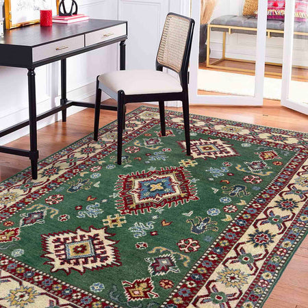 Green Color Kazak Rug 3' 3" x 5' 0" (ft)- No. R37532