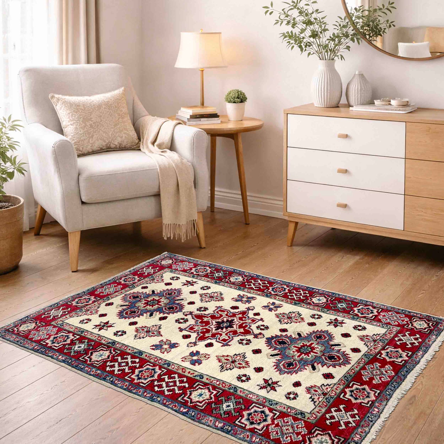 Ivory Color Kazak Rug 2' 7" x 3' 8" (ft) - No. R37550