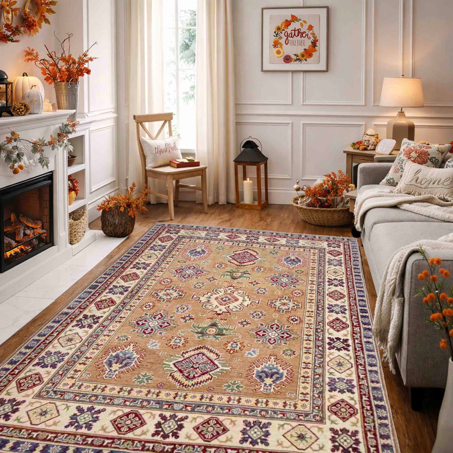 Orange Color Kazak Rug 5' 1" x 6' 7" (ft) - No. R37617