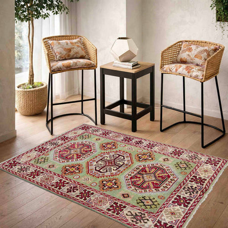 Hand Knotted Kazak Rug 3' 6" x 4' 9" (ft)- No. R37620