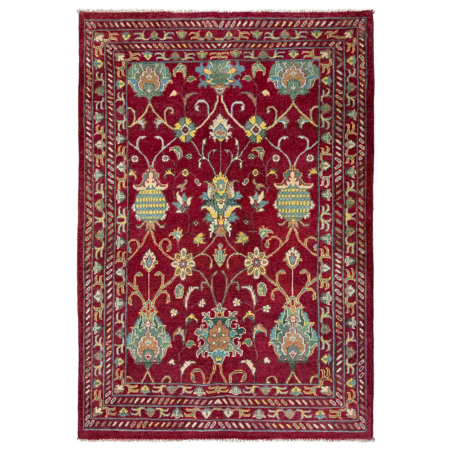 Red Color Sultani Carpet 4' 1" x 6' 2" (ft) - No. R37624