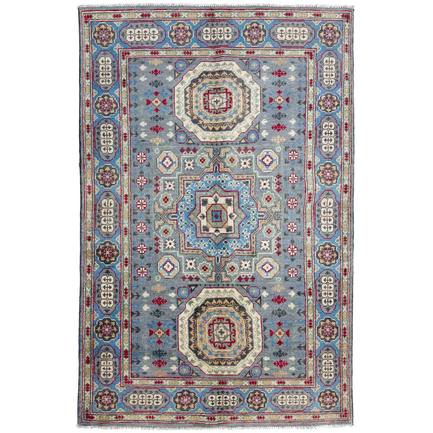Grey Color Kazak Rug 3' 11" x 5' 11" (ft) - No. R37632