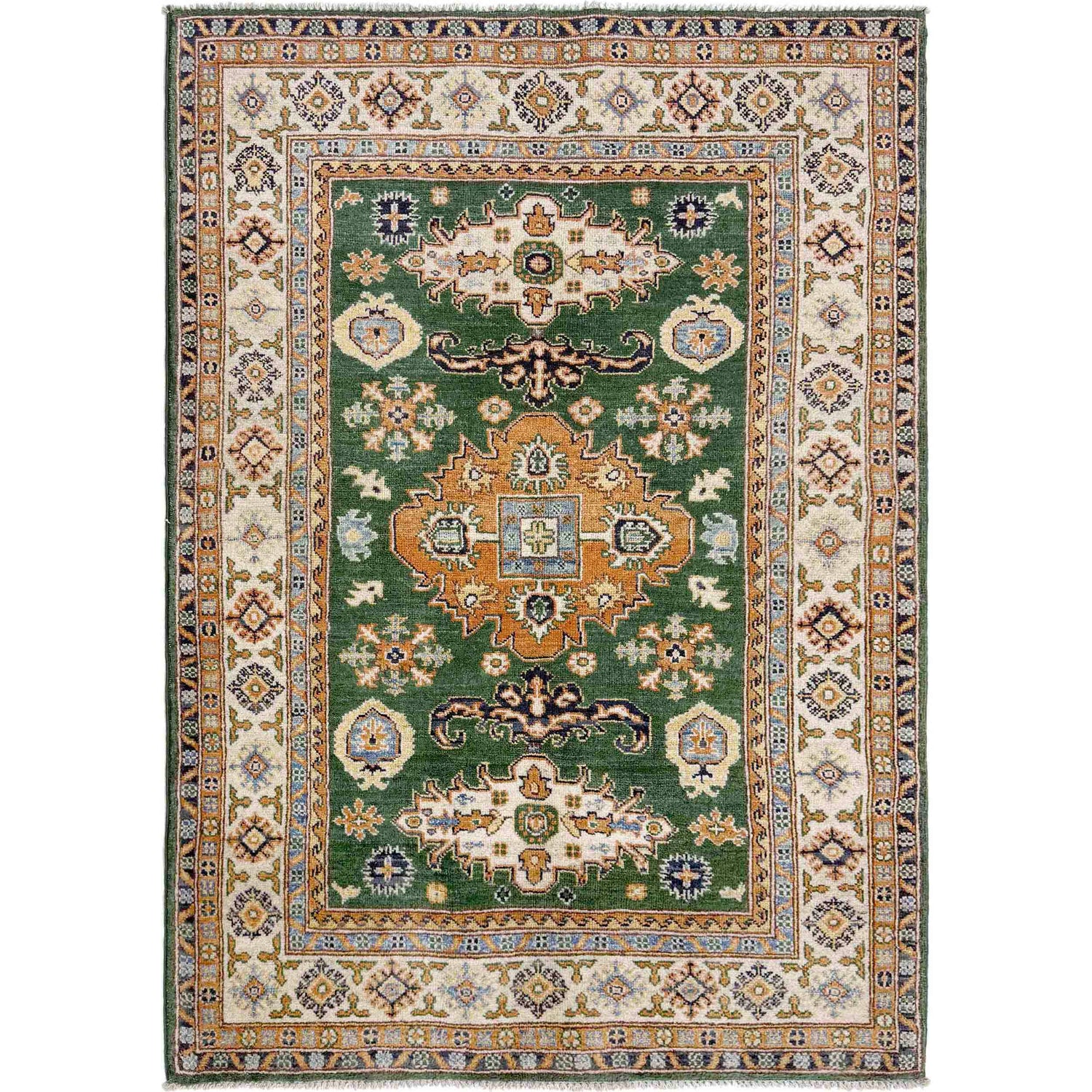 Green Color Kazak Rug 4' 0" x 5' 6" (ft) - No. R37633