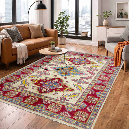 Hand Knotted Kazak Rug 4' 0" x 5' 8" (ft) - No. R37635