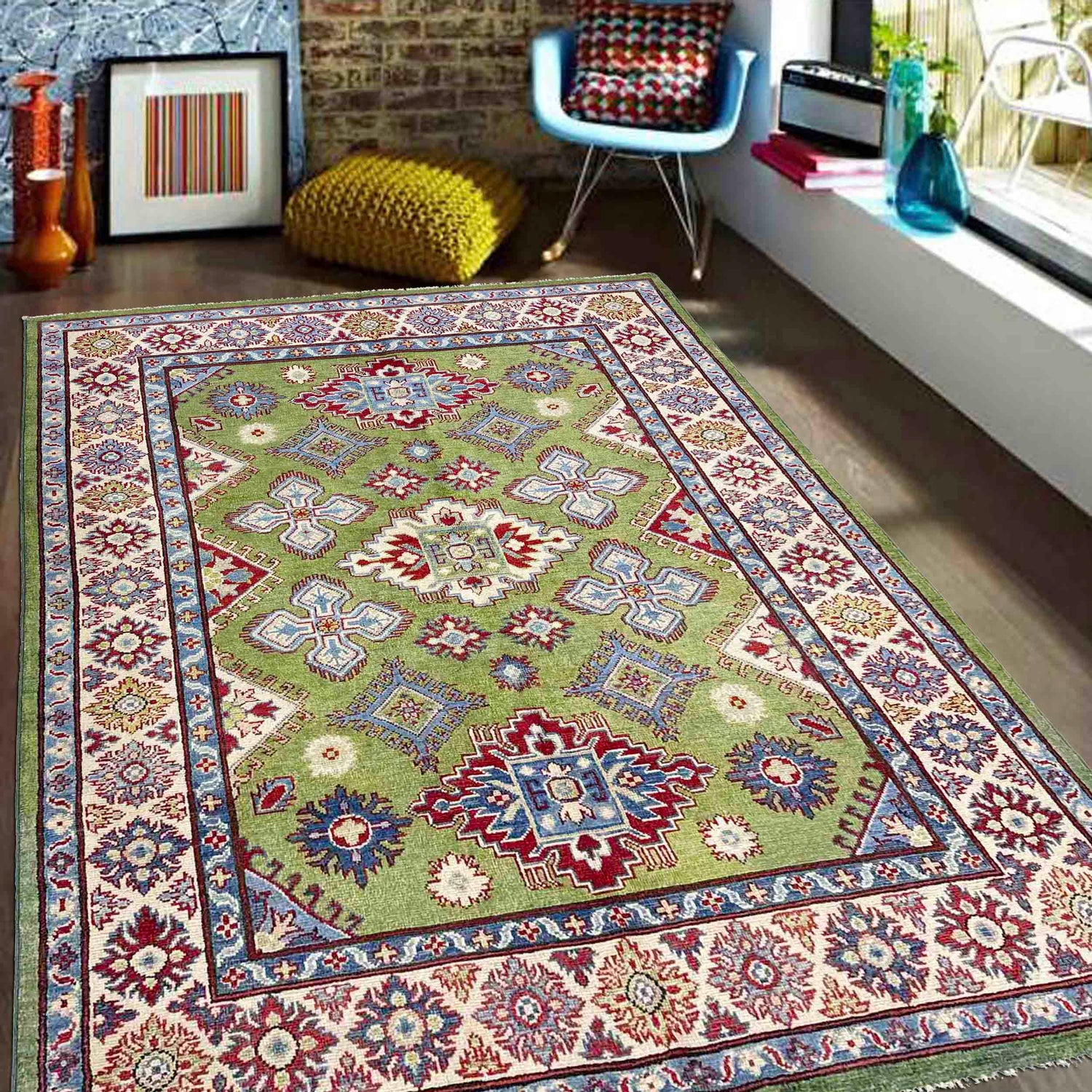 Hand Knotted Kazak Rug 5' 0" x 6' 9" (ft) - No. R37640