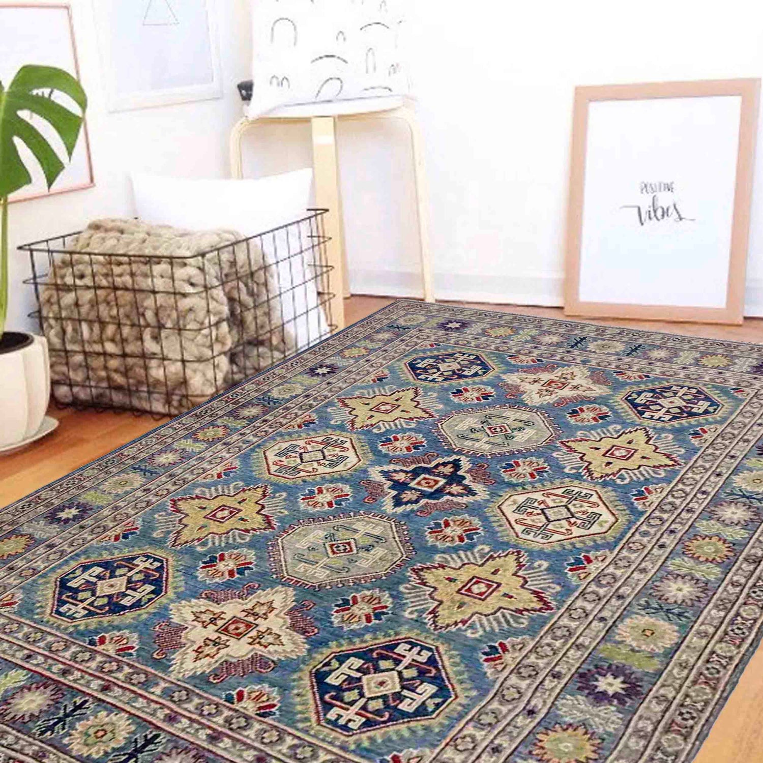 Blue Color Kazak Rug 4' 11" x 6' 7" (ft) - No. R37643