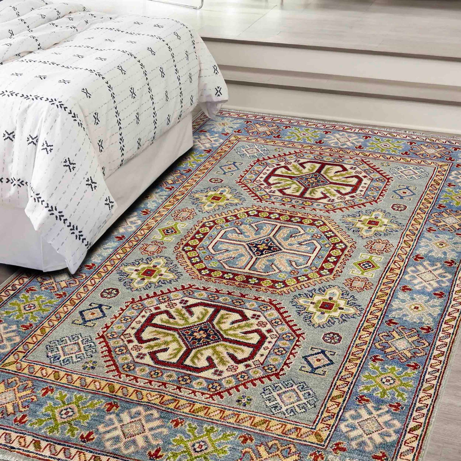 Grey Color Kazak Rug 3' 11" x 5' 8" (ft) - No. R37654