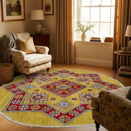 Hand Knotted Kazak Round Carpet for Home 3' 2" x 3' 3" (ft) - No. R37677