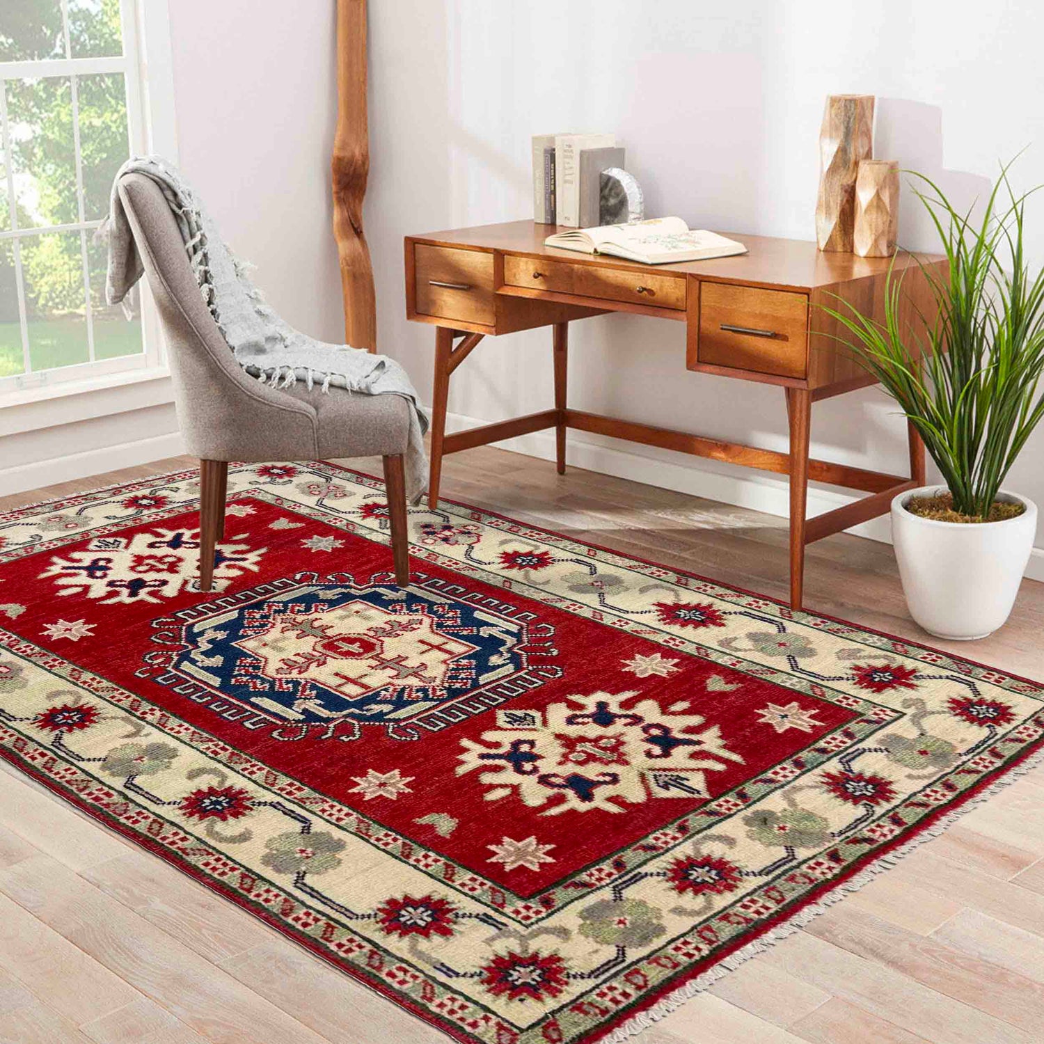 Red Color Kazak Rug 2' 8" x 3' 10" (ft) - No. R37709