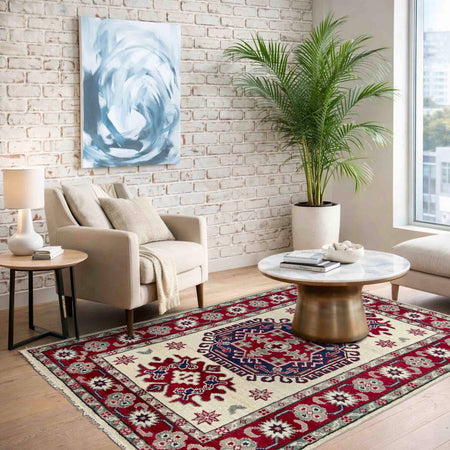 Ivory Color Kazak Rug 2' 8" x 4' 2" (ft) - No. R37726