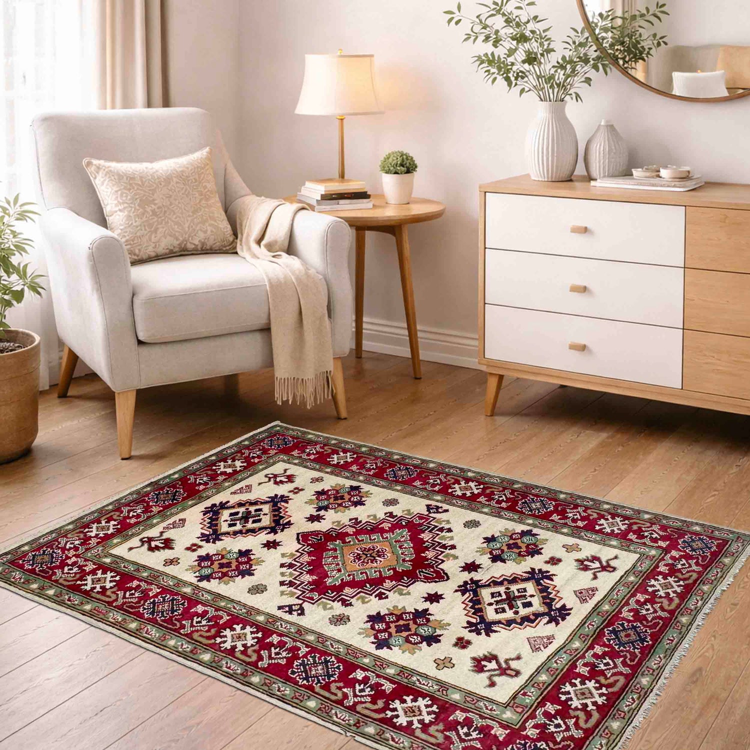 Hand Knotted Kazak Rug 3' 2" x 4' 3" (ft) - No. R37729