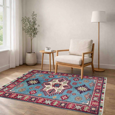 Blue Color Kazak Rug 3' 3" x 4' 8" (ft)- No. R37732