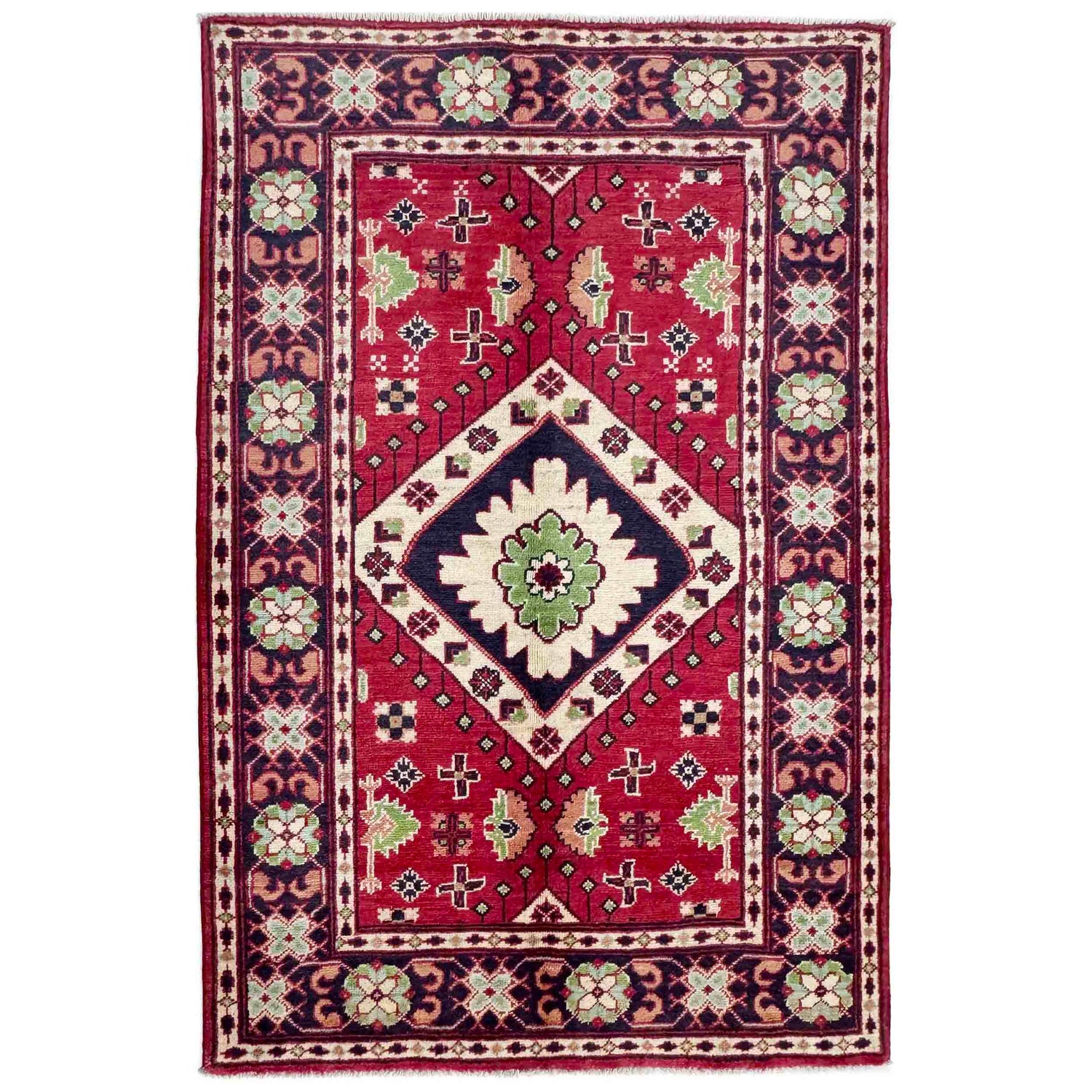 Red Color Kazak Rug 3' 3" x 4' 10" (ft)- No. R37734
