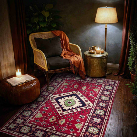 Red Color Kazak Rug 3' 3" x 4' 10" (ft)- No. R37734