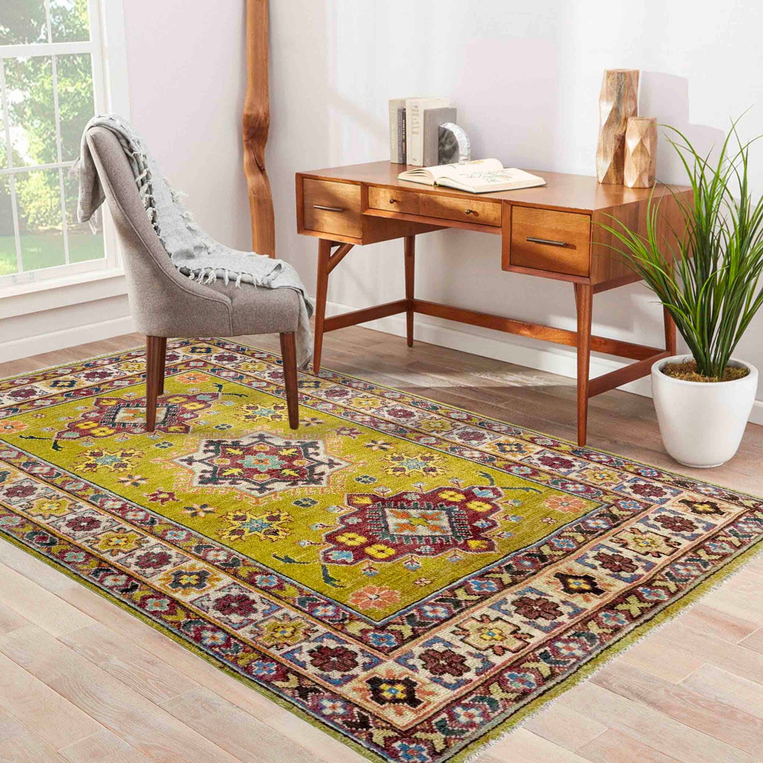 Hand Knotted Kazak Rug 3' 5" x 4' 10" (ft)- No. R37736