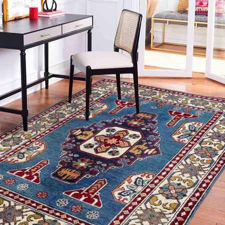 Hand Knotted Kazak Rug 3' 3" x 4' 9" (ft)- No. R37738