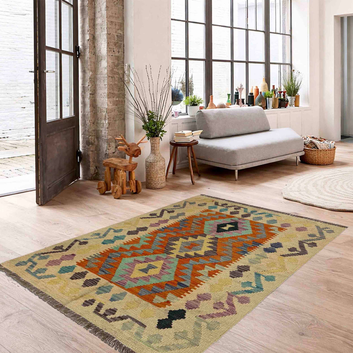 Handmade Vegetable Kilim 2' 8" x 4' 1" (ft) - No. R37808