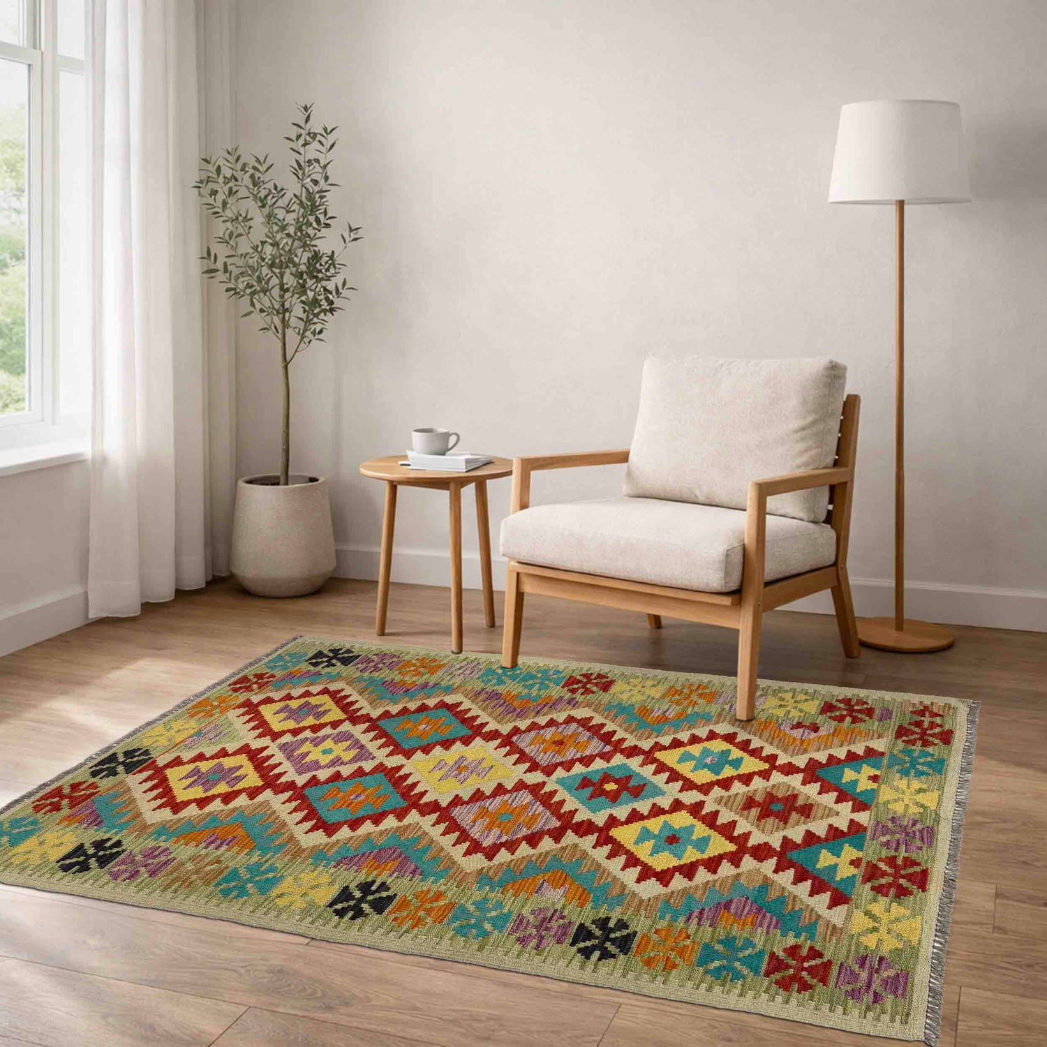 Handmade Vegetable Kelim 3' 3" x 5' 5" (ft) - No. R37884