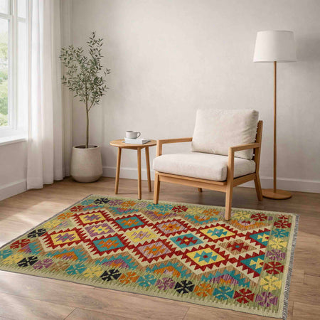 Handmade Vegetable Kelim 3' 3" x 5' 5" (ft) - No. R37884