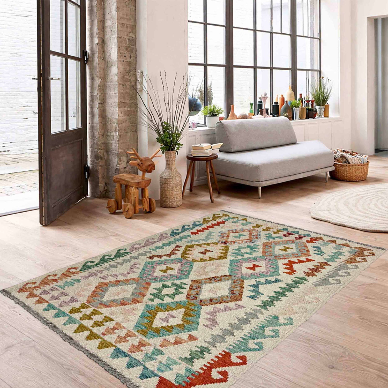 Handmade Vegetable Kilim 3' 7" x 4' 11" (ft) - No. R37898
