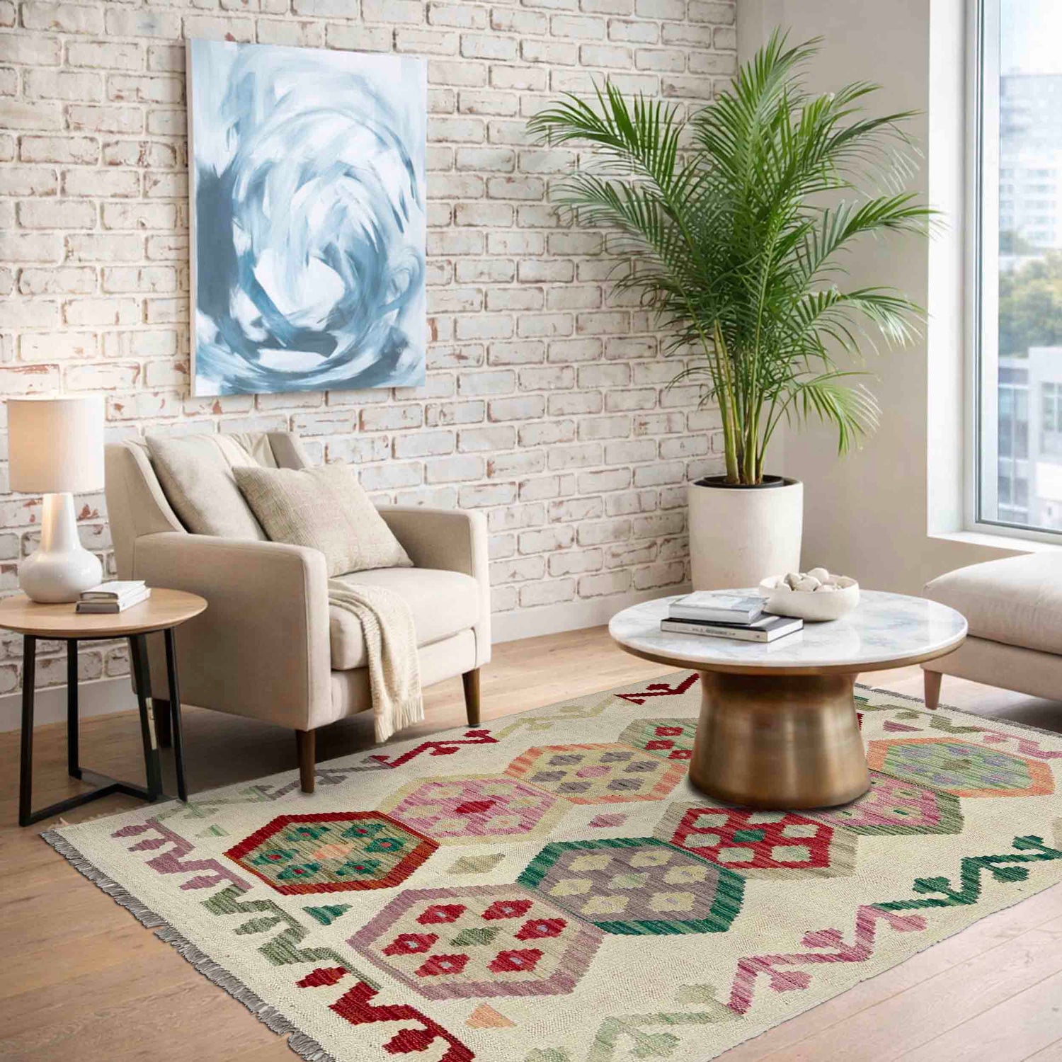 Handmade Vegetable Kilim 3' 4" x 4' 9" (ft) - No. R37913