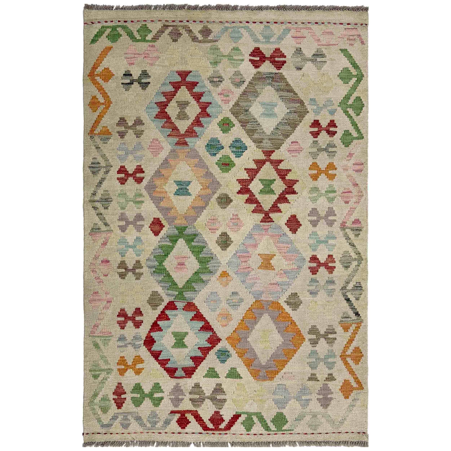 Handmade Vegetable Kelim 3' 2" x 4' 9" (ft) - No. R37914
