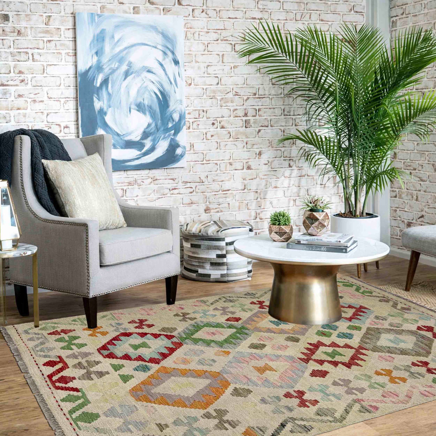 Handmade Vegetable Kelim 3' 2" x 4' 9" (ft) - No. R37914