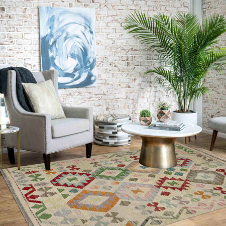 Handmade Vegetable Kelim 3' 2" x 4' 9" (ft) - No. R37914