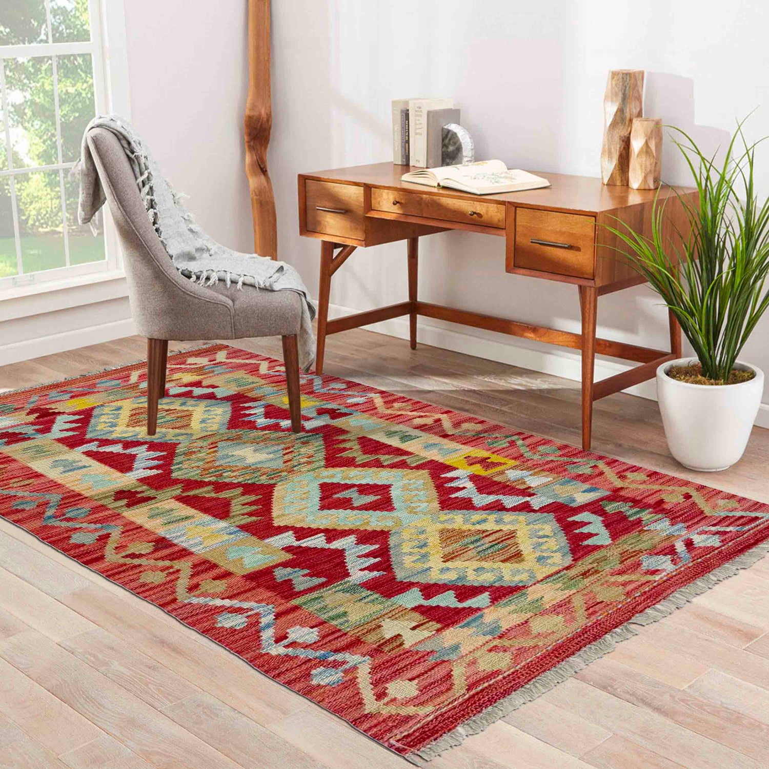 Handmade Vegetable Kelim 2' 6" x 4' 5" (ft) - No. R38014