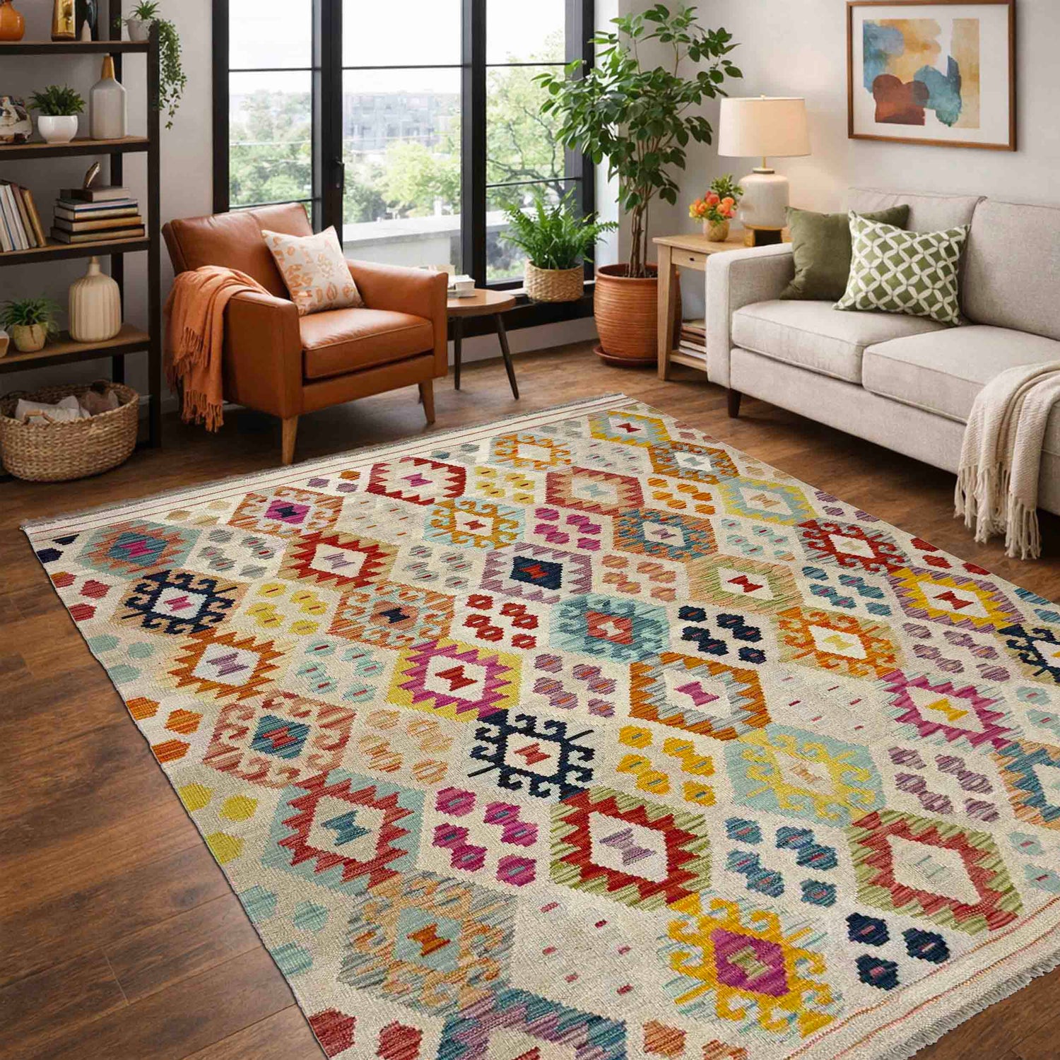 Handmade Vegetable Kelim 5' 1" x 6' 5" (ft) - No. R38065