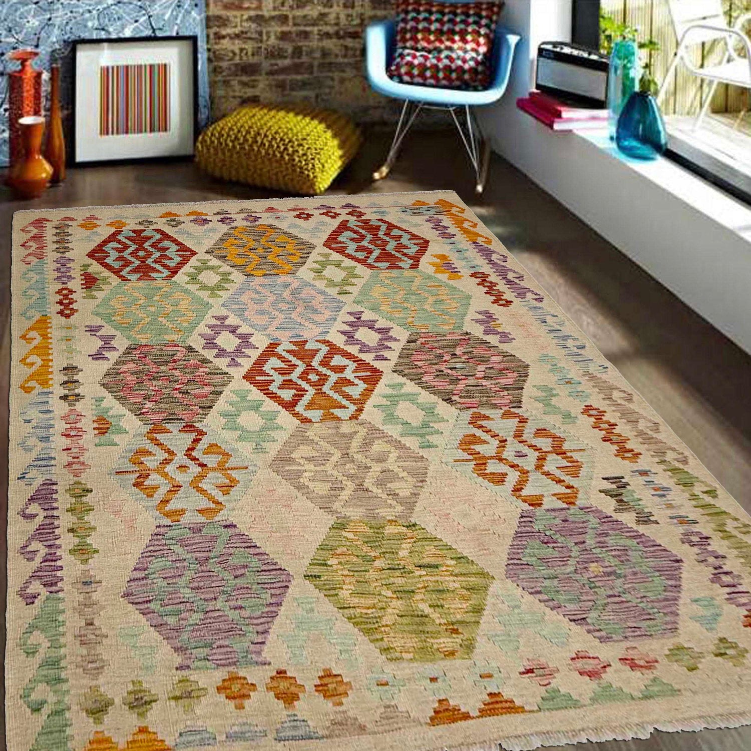 Handmade Vegetable Kilim 4' 10" x 6' 0" (ft) - No. R38288