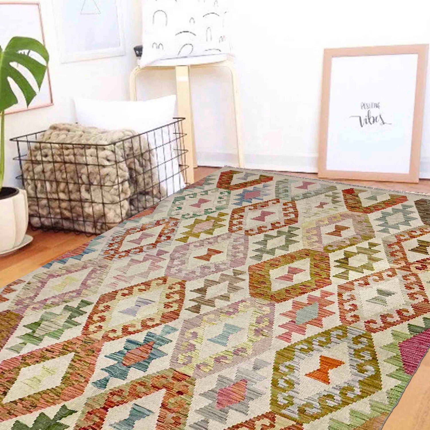 Handmade Vegetable Kilim 4' 11" x 6' 6" (ft) - No. R38294