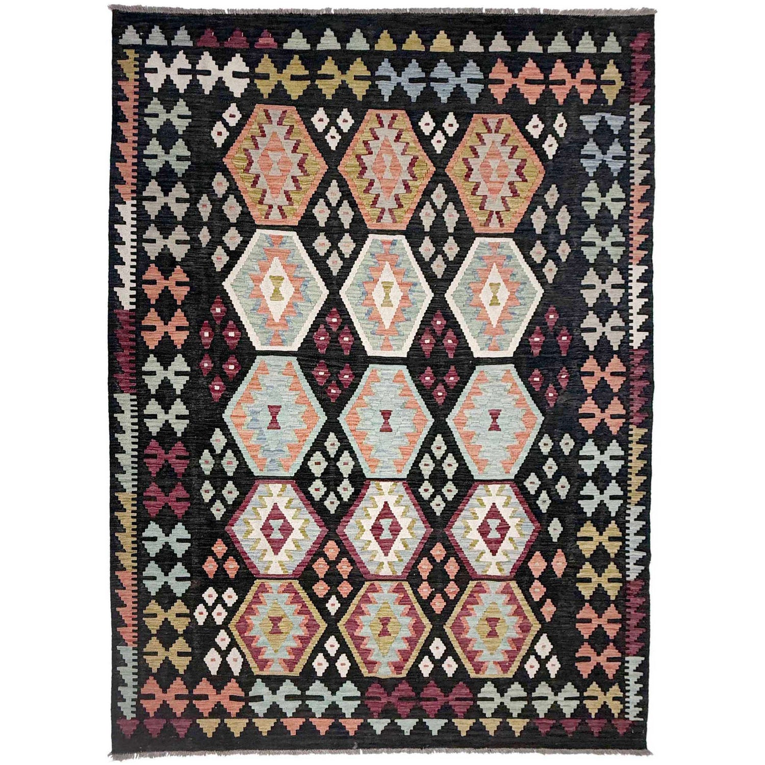 Handmade Vegetable Kilim 6' 7" x 9' 10" (ft) - No. R38634