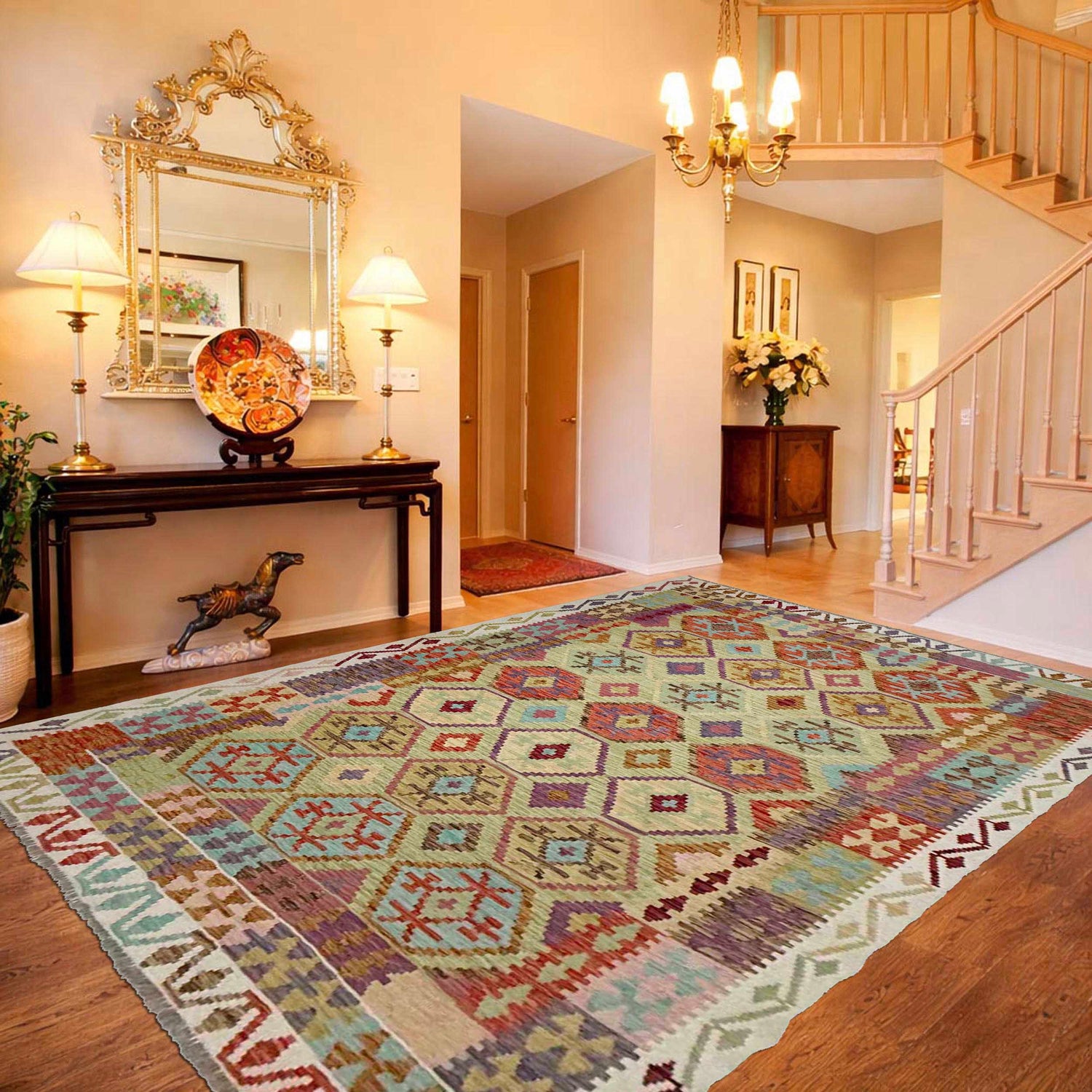 Handmade Vegetable Kelim 6' 8" x 9' 7" (ft) - No. R38640