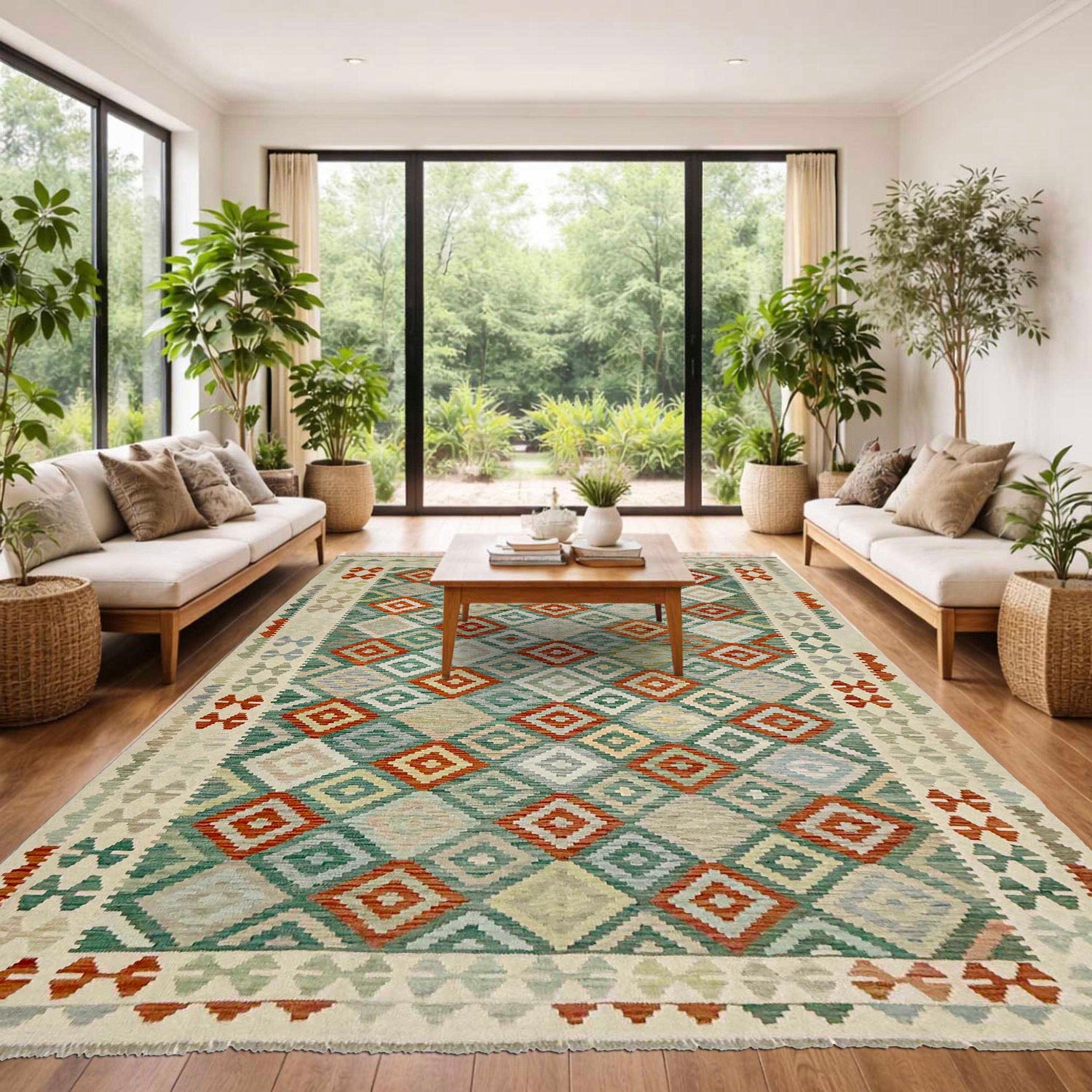 Handmade Vegetable Kilim 6' 8" x 9' 8" (ft) - No. R38689