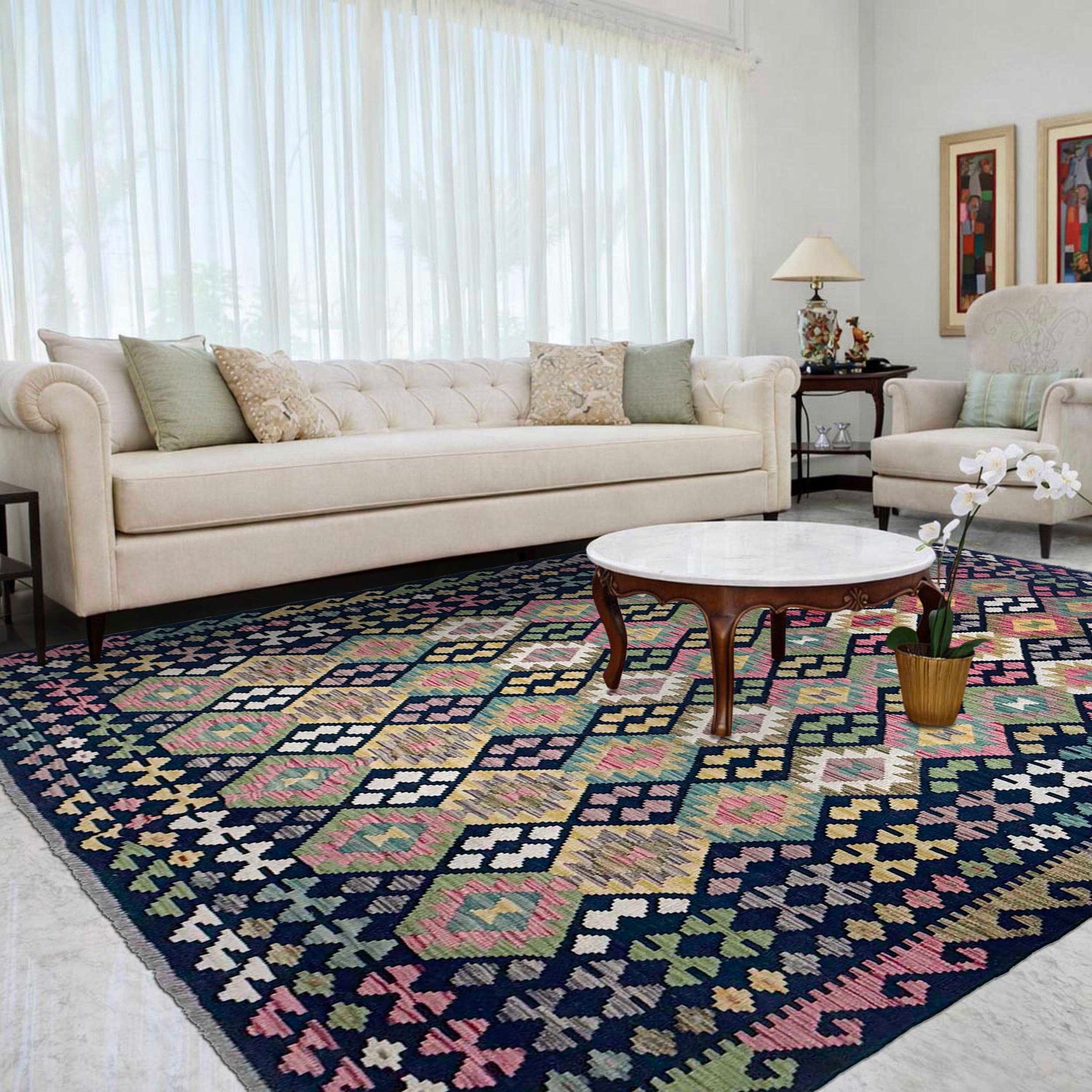 Handmade Vegetable Kilim 6' 8" x 9' 6" (ft) - No. R38750