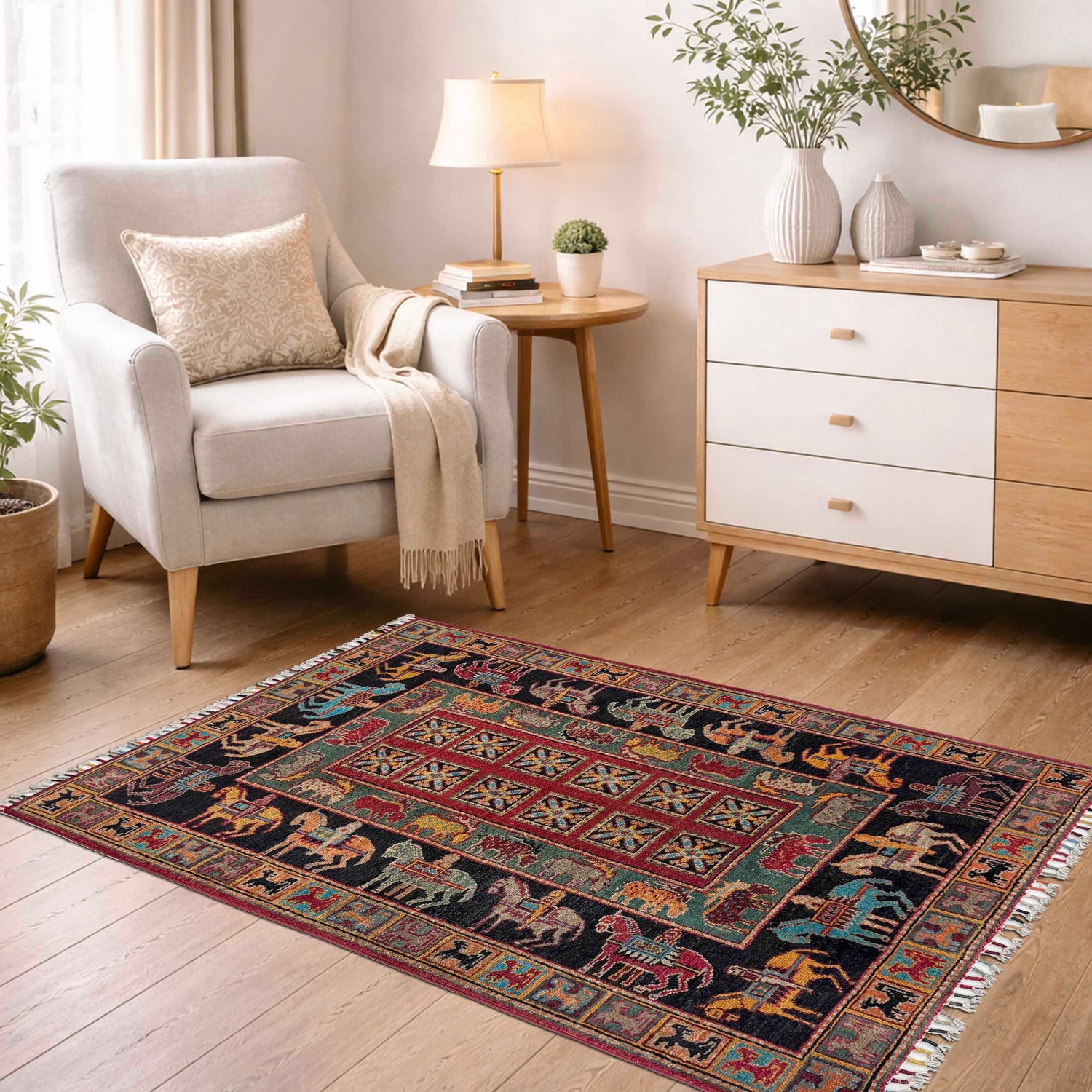 Persian Style Shikargah Carpet 3' 3" x 4' 10" (ft) - No. R38792