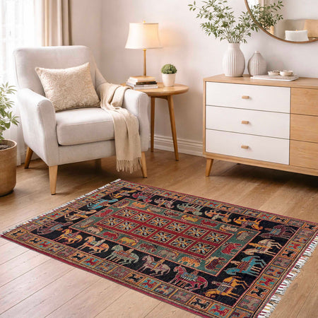 Persian Style Shikargah Carpet 3' 3" x 4' 10" (ft) - No. R38792